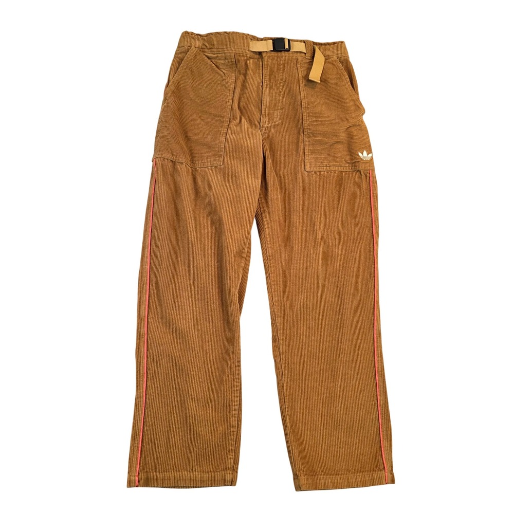 Adidas Originals Womens Camel Brown Corduroy Belted Workwear Pants FM1387 Size M